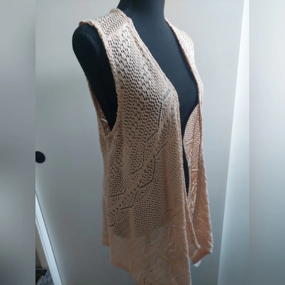 Charlie Paige open knit/ Crocheted Sweater Vest Beige Bohemian Wester S/M - Picture 3 of 8